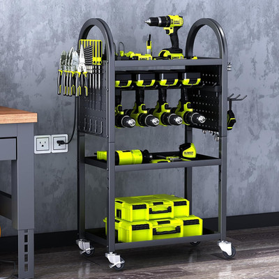 Heavy Duty 4-Tier Rolling Tool Cart with Drill Holder for Garage & Workshop