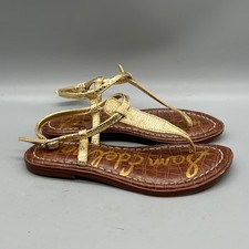 Sam Edelman Sandals Girl 12 Gold Metallic Snake Embossed Gigi Kids T-Strap Shoes