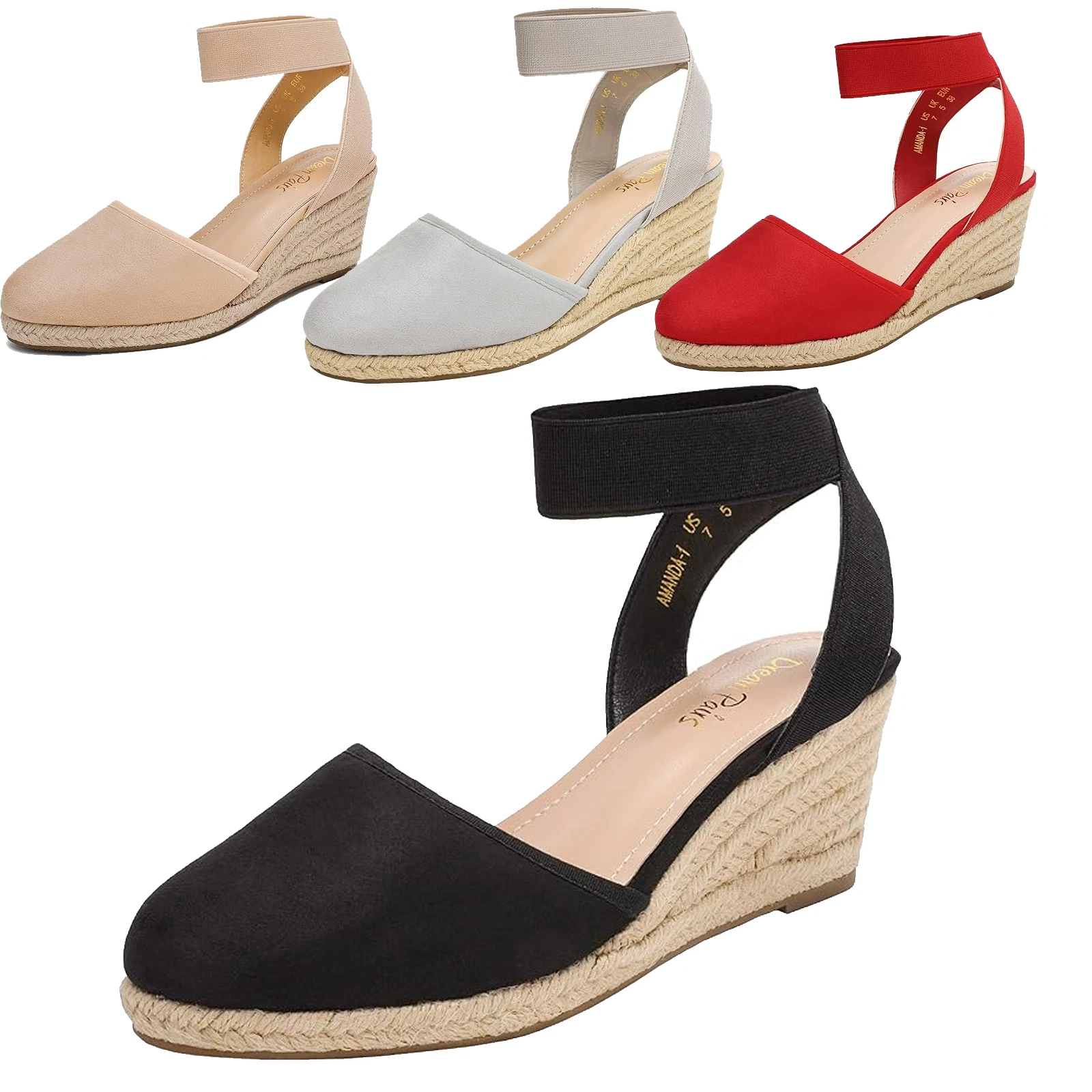 DREAM PAIRS Women Espadrilles Wedge Sandals Elastic Ankle Strap Close Toe Shoes