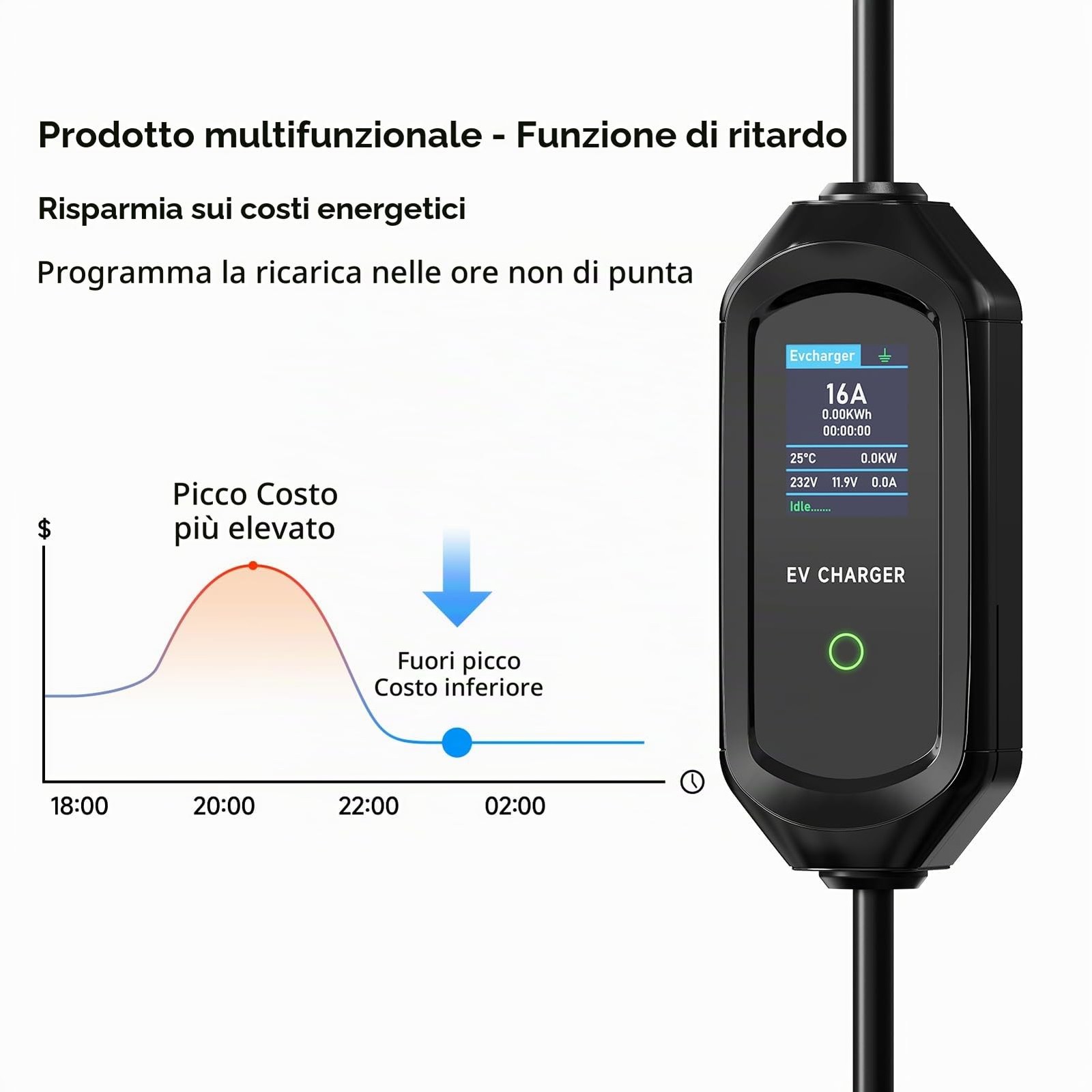 Cavo Ricarica Auto Elettrica Tipo 2 Schuko 6/8/10/13/16a 3.6kw Ricarica Veicoli - Miniatura 12