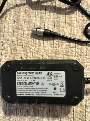 Intertek Switching Power Supply Charger Output: 18V AC 8.3 A Model: JHC-018830