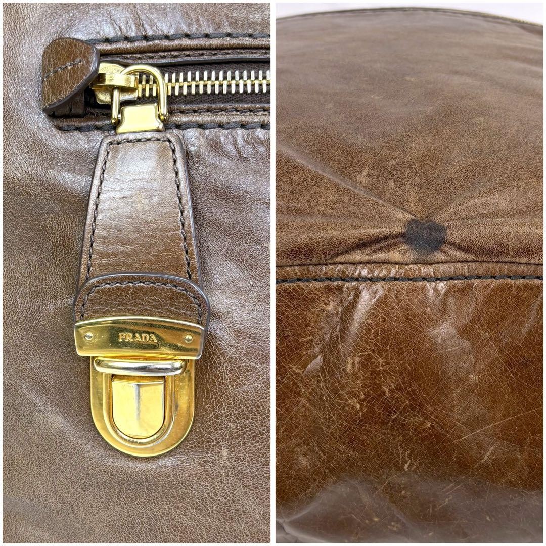 PRADA One Shoulder Bag Brown Leather Hobo Soho thumbnail 9