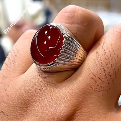 100%  Natural Brown Yamani Aqeek/Akeek Ring, Sterling Silver 925 Handmade Ring