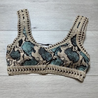 Lida Swimwear Daphne Bikini Crop Top Blue Snake Size Medium New With Tags
