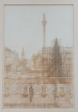 ORIGINAL Trafalgar Square London  Pastel and Pencil Artwork Mounted Framed