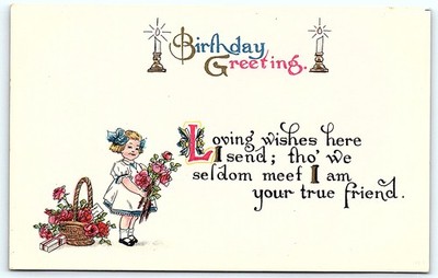 Postcard Birthday ins oving wishes here I send; tho' We seldom meef