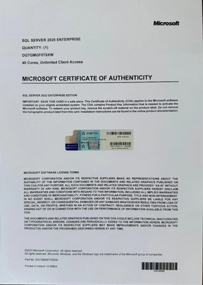 Microsoft SQL Server 2025 ENTERPRISE 40 Core Unlimited User CALs CoA GENUINE.