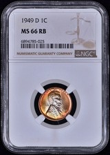 1949-d Lincoln One Cent 1c Penny Ngc Ms66 Rb - Great Colortoning 1949-d Lincoln One Cent 1c Penny Ngc Ms66 Rb - Great Colortoning
