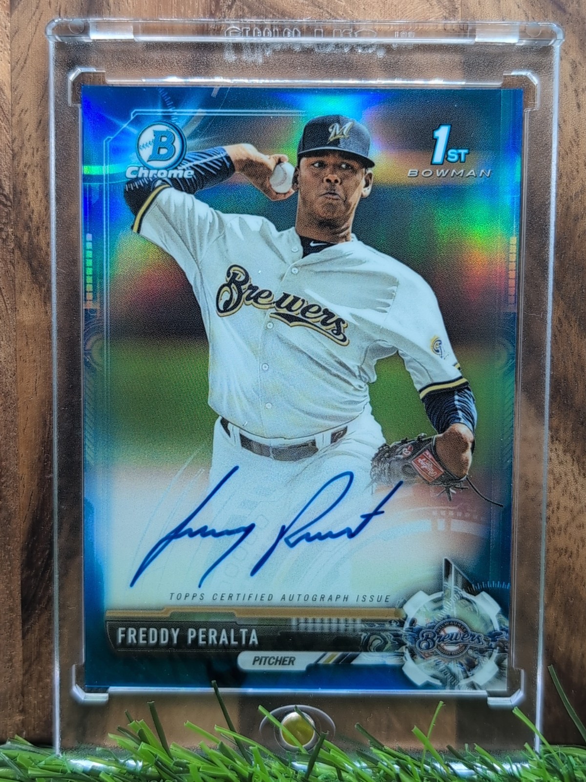 FREDDY PERALTA AUTO 2017 BOWMAN CHROME BLUE REFRACTOR RC AUTOGRAPH /150