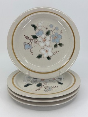 4 Vintage Kingsbury ''Autumn Flowers'' salad plates Floral Design Stoneware 1960s
