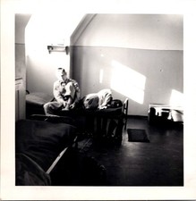 Vintage Original Photograph WWII Era Soldier Barracks Bunk Room Black White