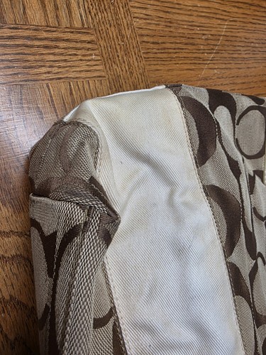 COACH 10124 KHAKI SIGNATURE STRIPE CREAM LEATHER TOTE *NEEDS CLEANING * - Bild 3 von 14
