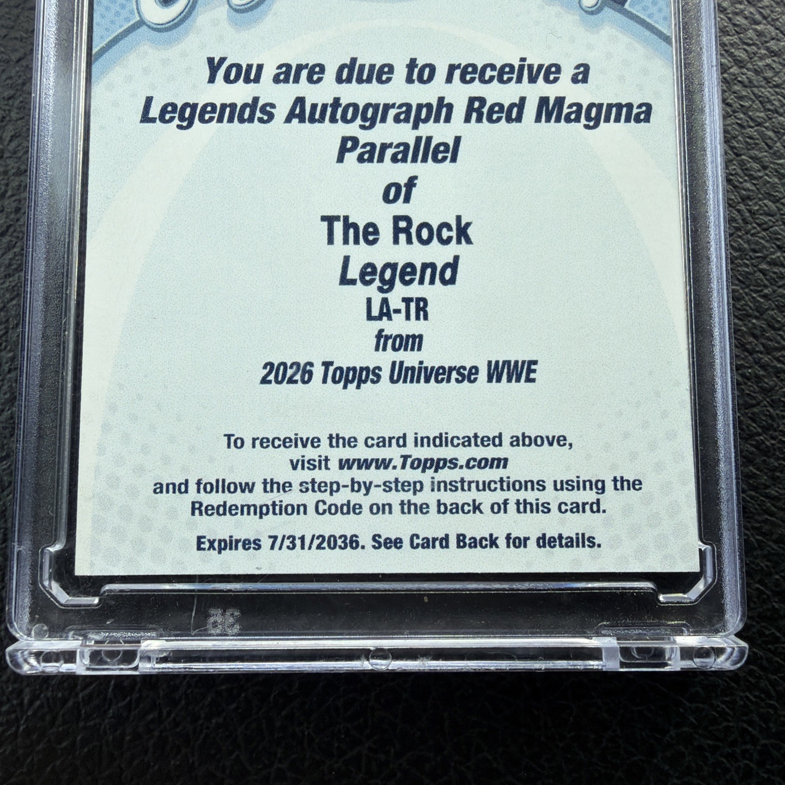 2026 Topps Universe WWE THE ROCK Legends Auto RED MAGMA /10 Redemption LA-TR view 3