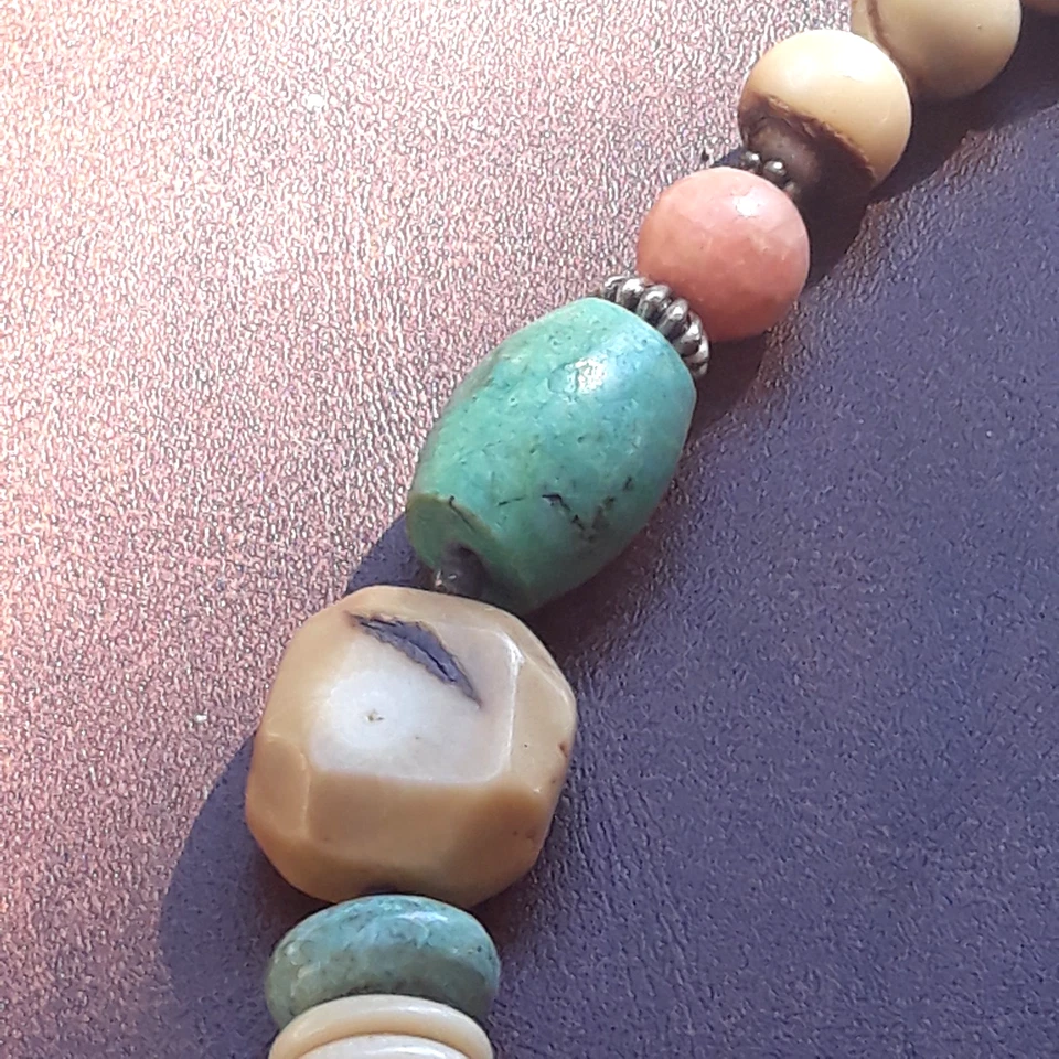 Vtg JRI USA Signed Natural Stone Sterling Silver Chunky Boho Style Necklace 20" - Image 3 of 4