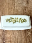 Vintage 70's Pyrex Green Spring Blossom Crazy Daisy 7 inch Butter Dish- USA