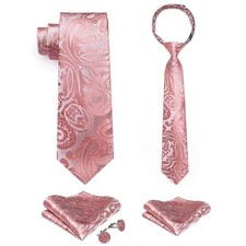 2PCS Set for Father and Son Tie Silk Mens and Boys Adjustable Pink Paisley