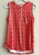 Hount Women's Red Orange Sleeveless Blouse Diamond Top Oversized Stretch Size S
