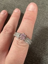 Sterling Silver Pink And Clear Gems Cocktail Engagement Ring 925 Size 8