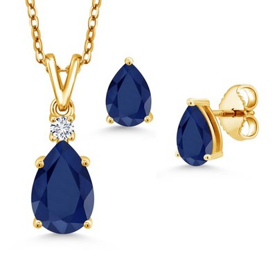 18K Yellow Gold Plated Silver Sapphire and Lab Grown Diamond Pendant and