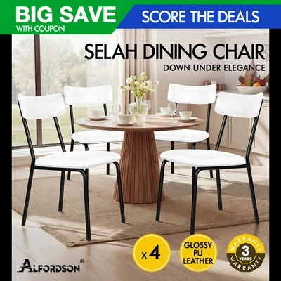 ALFORDSON 4x Dining Chairs Accent Kitchen Lounge Curved Back PU Leather White - image 1 of 4