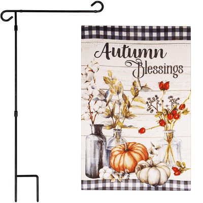 Combo Pack: Garden Flag Stand Black 36 in x 16 in & Garden Flag Fall