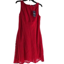 Chaps Womens Yacht Red Sleeveless Eyelet Dress Size 8 NWT