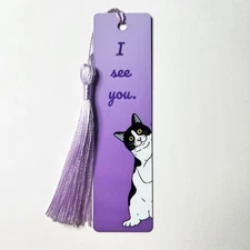 Peekaboo Cat W/ Purple  Ombré 4.72” x 1.25” Thin Lightweight Metal Bookmark
