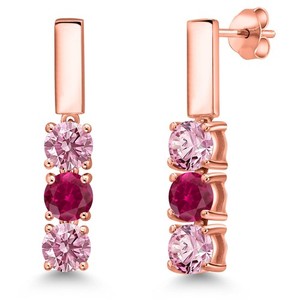 Authentic 1.60 Ct Pink Lab Grown Diamond Created Ruby 18K Rose Gold Plated Silver Earrings