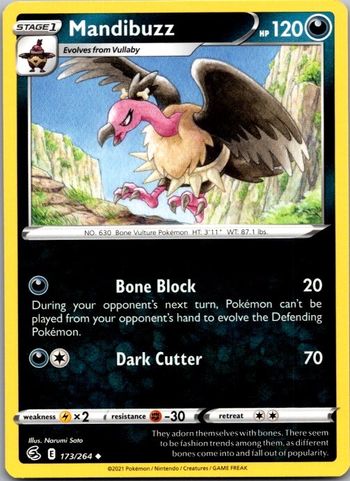 Mandibuzz 173/264 Uncommon Fusion Strike Pokemon Near Mint