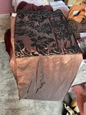 Pair Brown:black Pattern At Top Curtains 66”/72” Drop Good Condition
