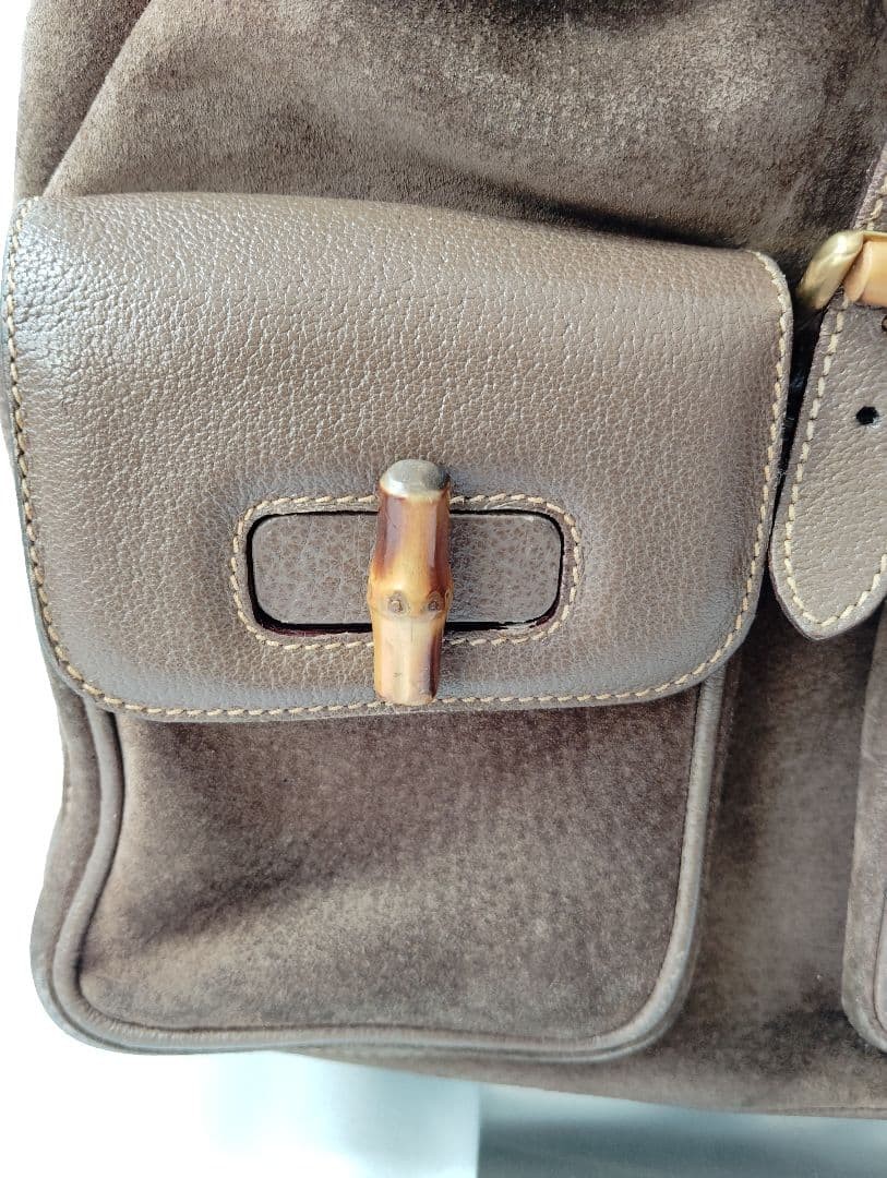 GUCCI Brown Suede Bamboo Backpack Women's Designer Authentic Rare Bag thumbnail 3