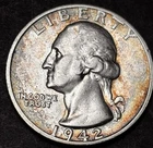 1942 S Silver Washington Quarter US Coin. Album Toned!!!San Francisco Mint