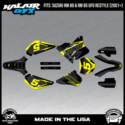 Graphics Kit for Suzuki RM85 (2001-2023) UFO RESTYLE TURBO-Yellow-Shift