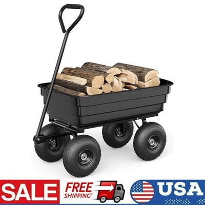 Poly Garden Dump Cart Heavy-duty Yard Carts and Wagons 1200 lbs 13'' Tires Black