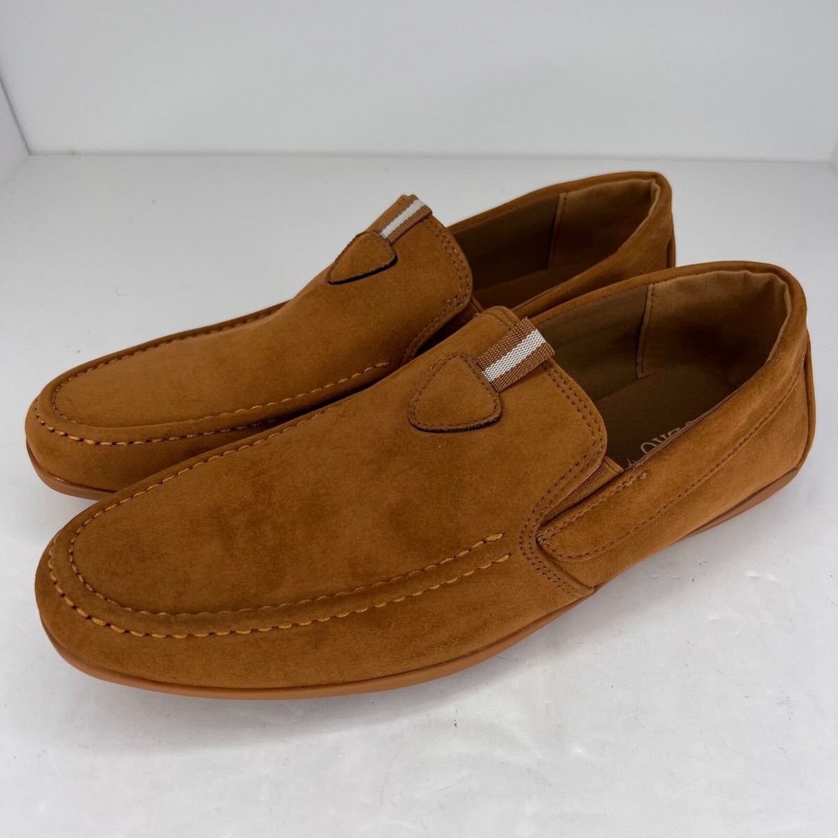 Jeko Mens Brown Suede Solid Almond Toe Low Top Slip On Size 