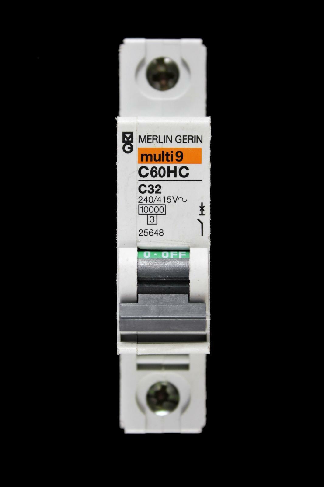 MERLIN GERIN 32 AMP CURVE C 10kA MCB CIRCUIT BREAKER C60HC 25648 MULTI9