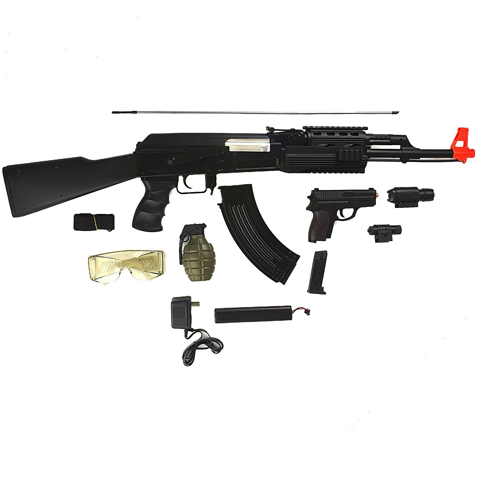 CYMA AK-47 ELECTRIC AEG FULL AUTO AIRSOFT RIFLE GUN w/ PISTOL COMBO 6mm BB  BBs