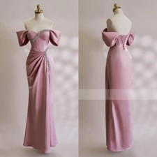 Luxury Mermaid Evening Dresses Off Shoulder Side Split Ruched Beaded Party Gowns