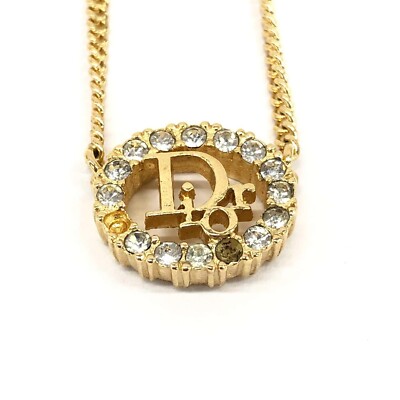 Christian Dior Logo Rhinestone Gold Tone Pendant Necklace Christian Dior Logo Rhinestone Gold Tone Pendant Necklace