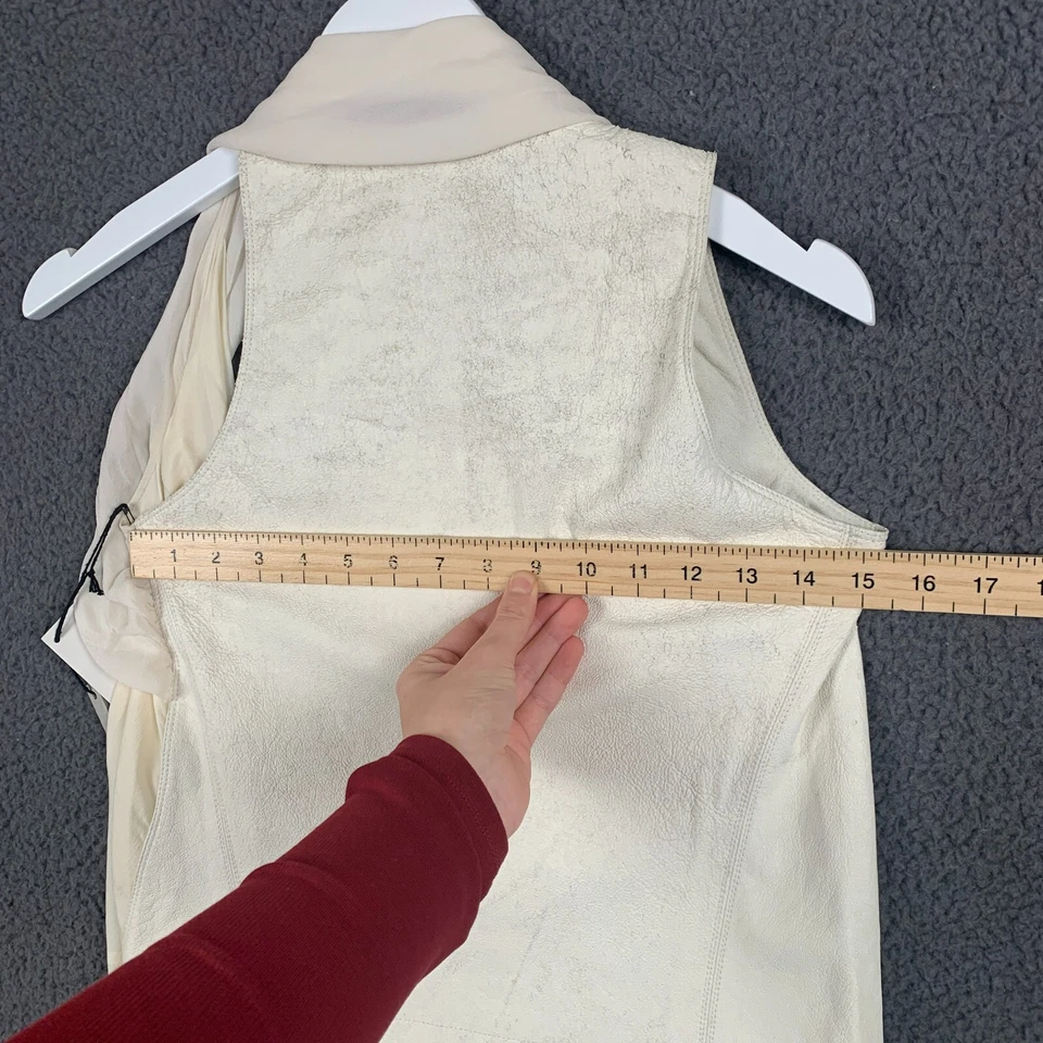 RICK OWENS Blusa Mujer UK 6 Blanco Chaleco Cuero Seda Sin Mangas Corbata Frontal Foto 3 de 4
