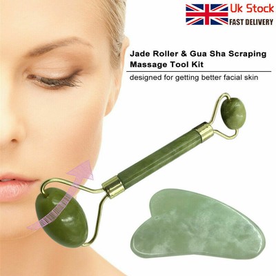4pcs Jade Roller Gesichtsroller Massagegerät Gua Sha Stein Board Set Anti-Aging