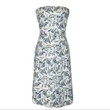 J Crew Textured Strapless Floral Midi Dress Women's 2 Blue / White