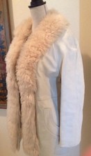 Leather & Shearling Wool Collar Cream Ivory Coat Lined Sz M Vintage 70-80s Usa!