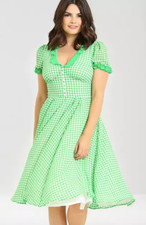 Hell Bunny Anne Marie Dress green Gingham New With Tags Size XS Retro Pinup