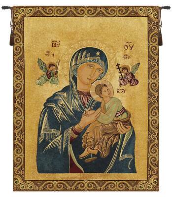 Madonna Perpetuo Soccorso Italian Tapestry 33x25 in Jacquard Woven Wall Hanging