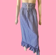Vintage 70s Cottagecore Country Western Blue And White Gingham Maxi Skirt