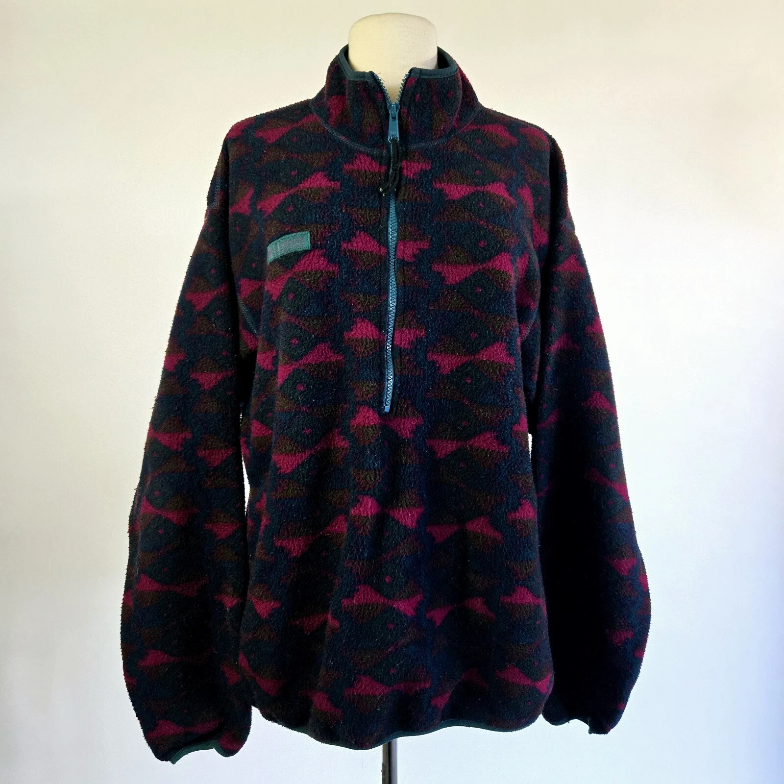 VTG 90s Columbia Aztec Fish Fleece Jacket 1/4 Zip Pullover Made USA Medium 80s