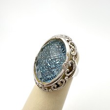 Sterling Silver Blue Crystal Quartz Druzy Swirl Coctail Ring Size 6