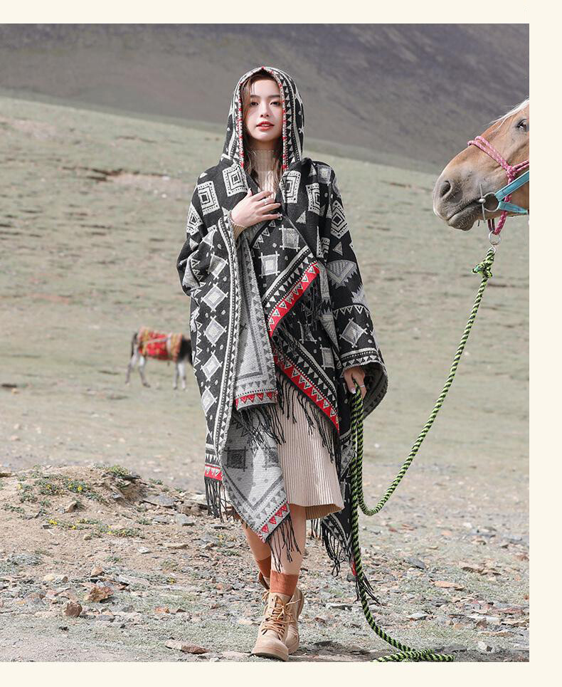 Châle Manteau Capuche Poncho Surdimensionné Veste Cape Drapé