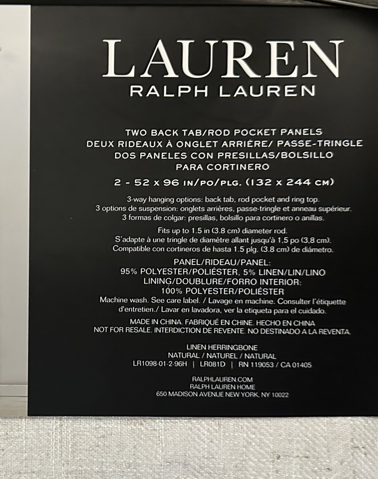 Ralph Lauren Linen Herringbone Curtain Panels 52 x 96 Natural Blackout